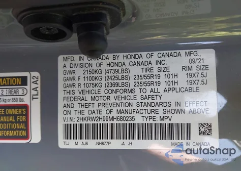 2021 Honda Cr-V Awd Touring from USA, damaged, VIN 2HKRW2H99MH680235